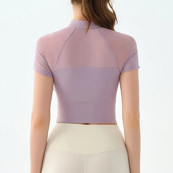 Short Sleeve Mesh Upper Panel Supportive Gym Muscle Tee - Picture 4 of 6